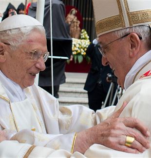 Pope Benedict XVI [L] with Pope Francis [R]