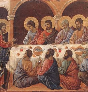 'Appearance While the Apostles are at Table' by Duccio di Buoninsegna via Wikimedia Commons