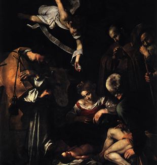 Nativity with St. Francis and St. Lawrence by Michelangelo Merisi da Caravaggio